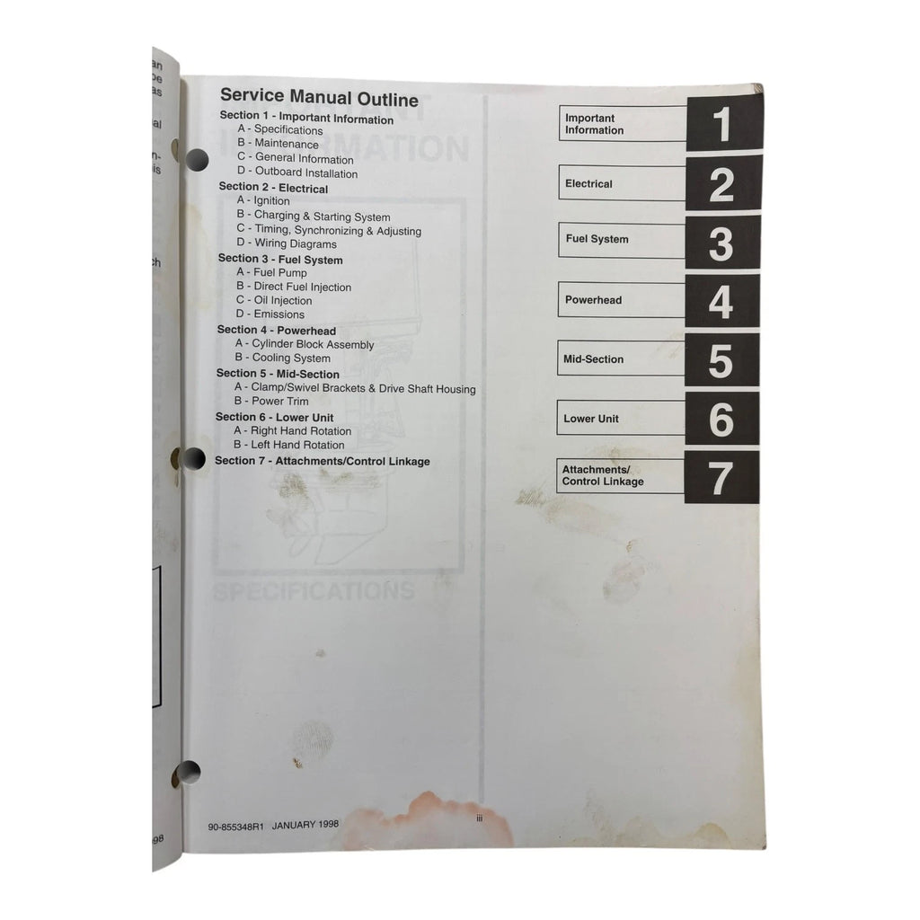 Service Manual for Mercury Mariner Outboards 90-855348R1 (1998)