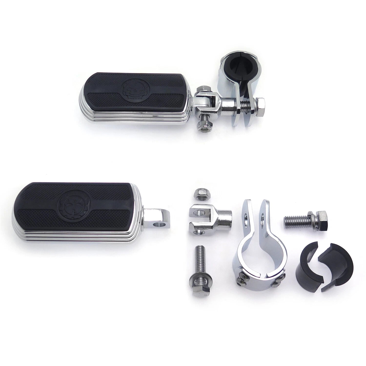 Chrome Gear Skull Foot Peg Clamp for Harley Sportster Touring (1", 1 1/4", 25mm, 32mm)