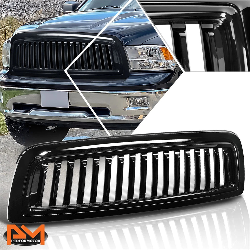 Glossy Vertical Fence ABS Front Bumper Hood Grill Frame for Dodge Ram 1500 (2009–2012)