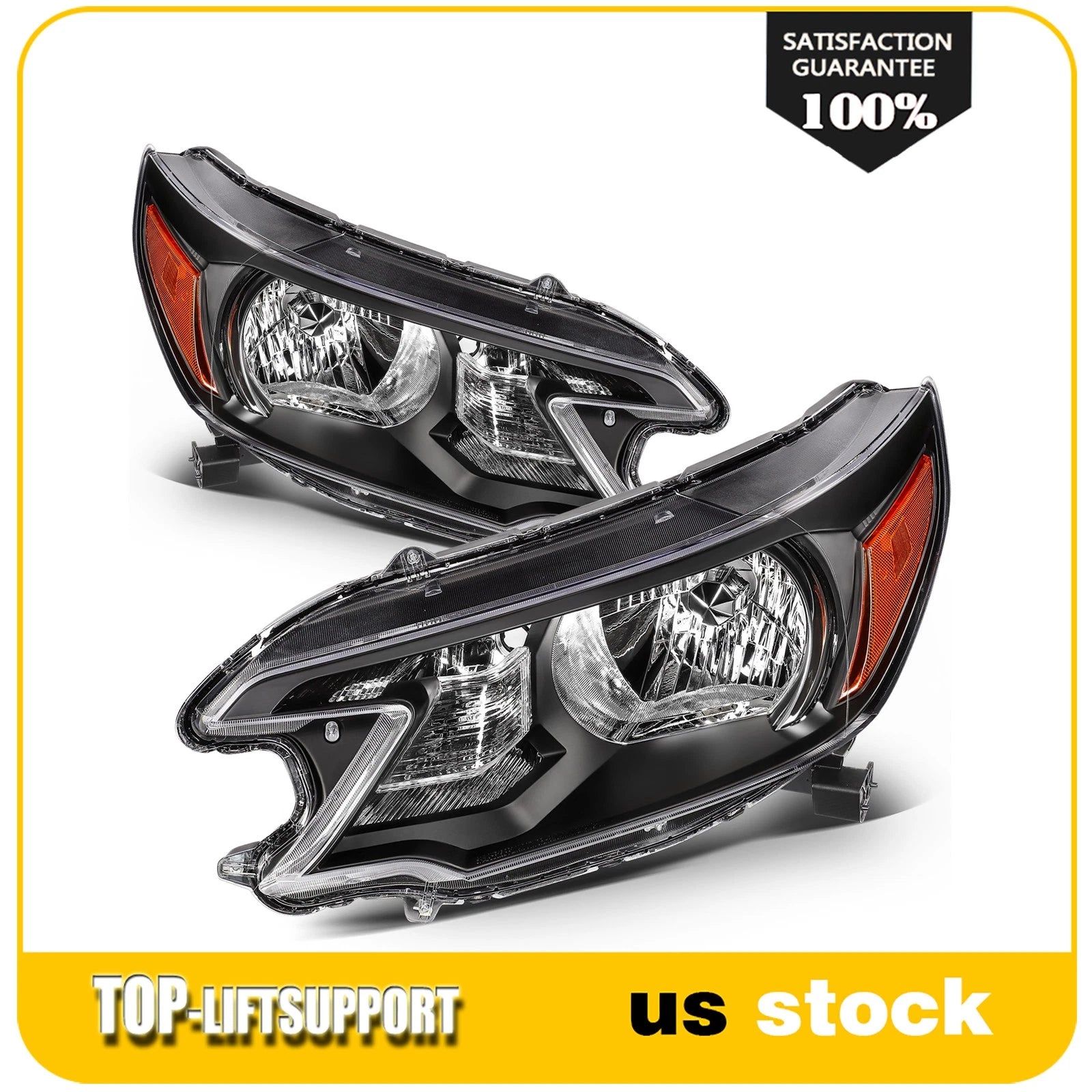 2X Black Headlight Assembly for Honda CR-V (2012–2014)