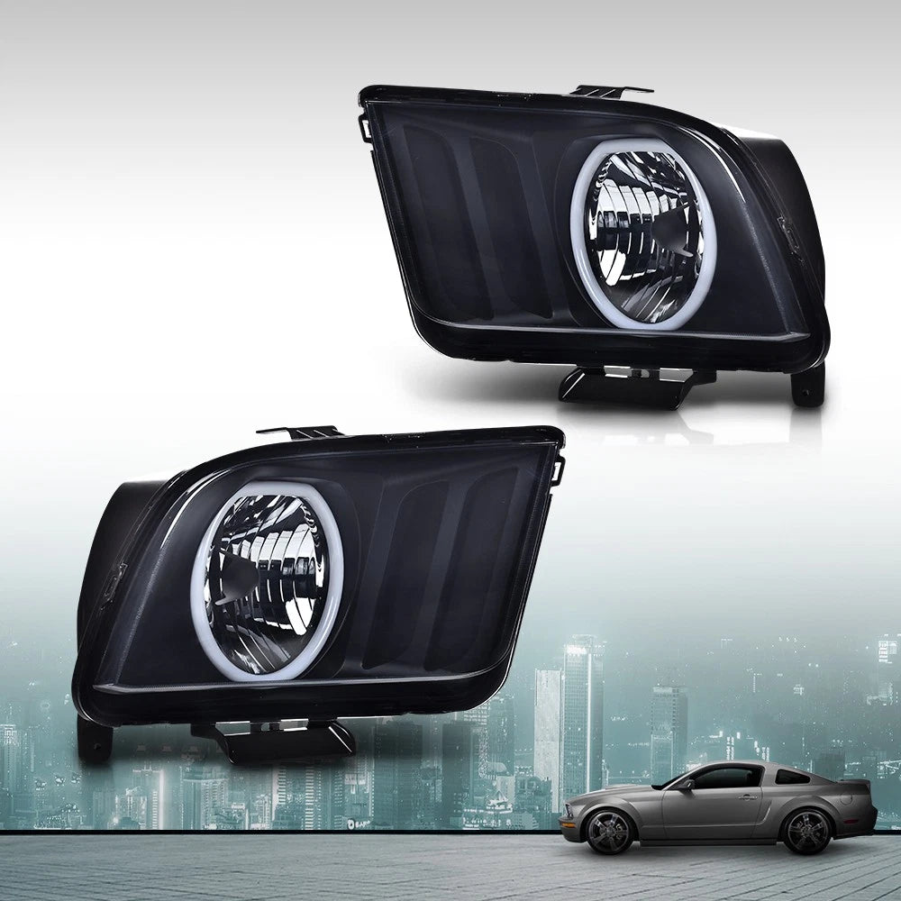 2X Black Smoke LED DRL Halo Headlights for Ford Mustang (2005–2009)