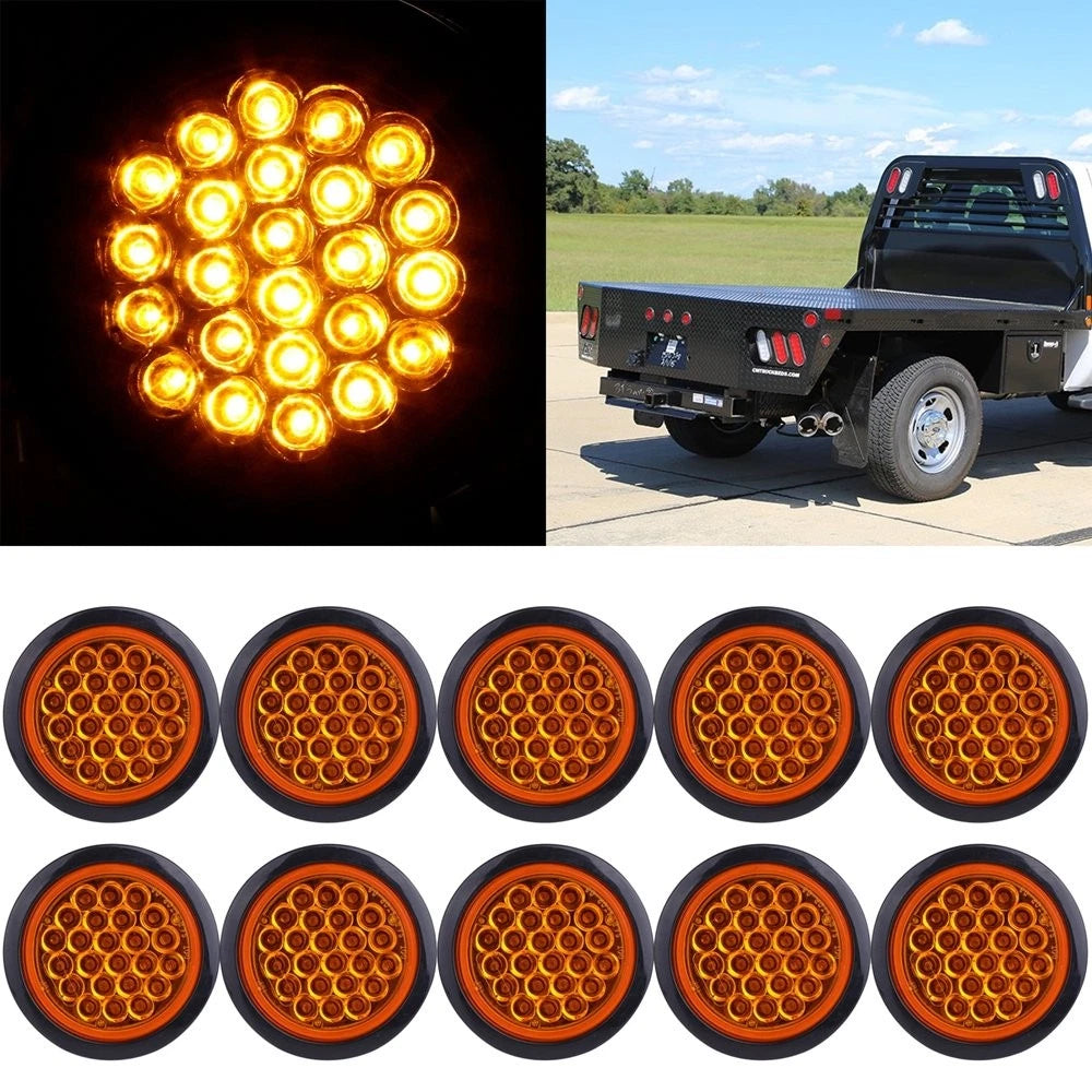 10X Amber 4" Round LED Signal Side Marker Lights for Truck Trailer
