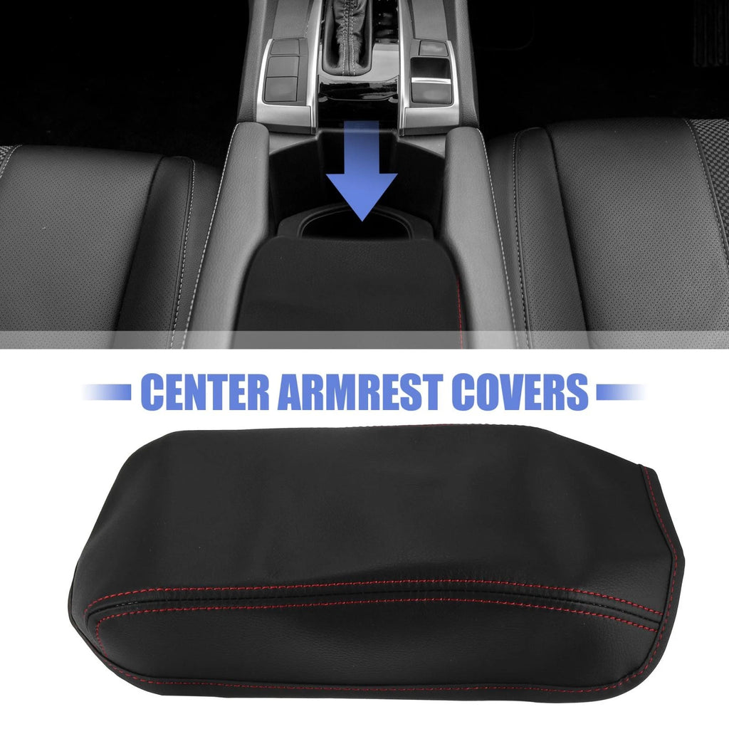 Microfiber Leather Armrest Cover Pad for Honda Civic (2012–2015) Black/Red