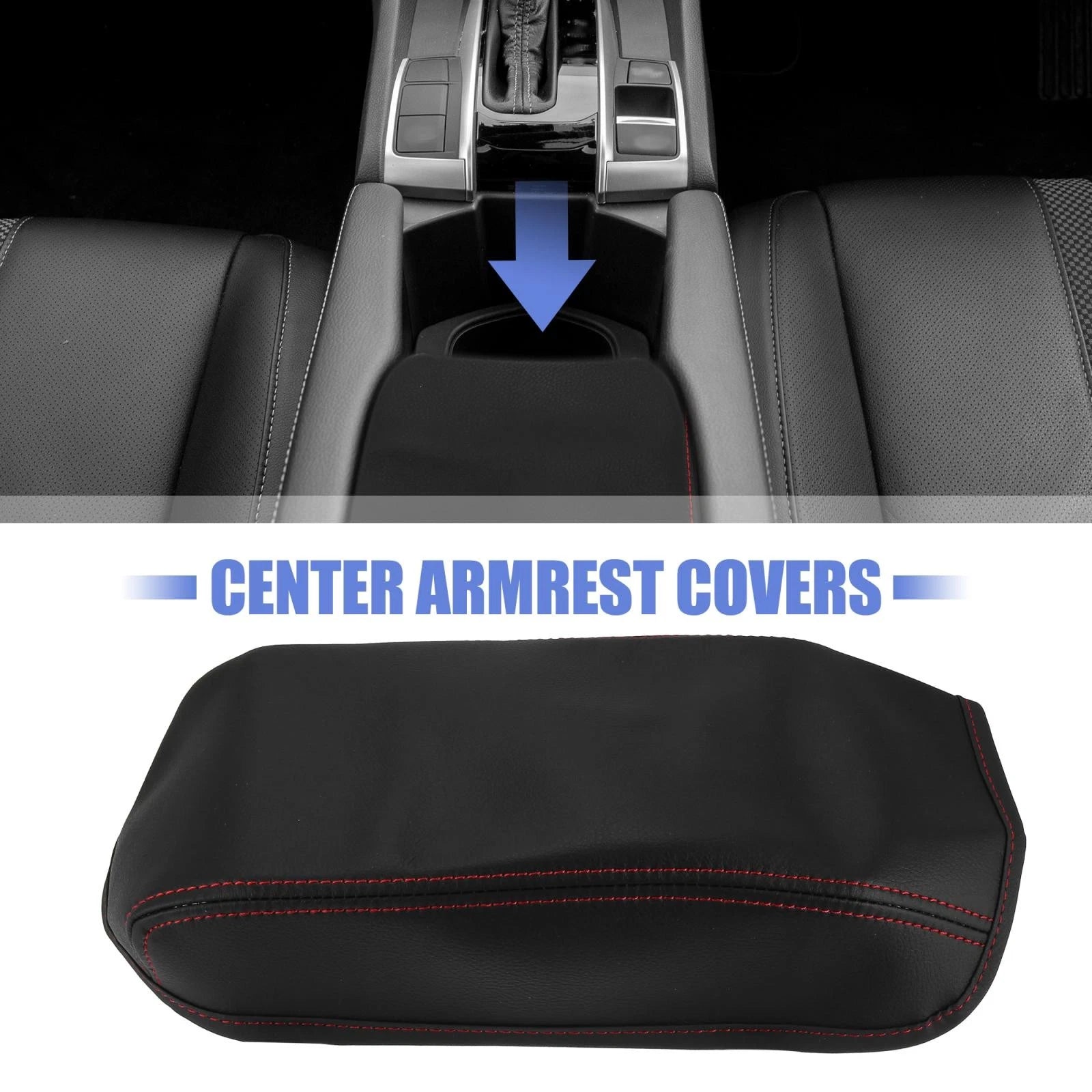 Microfiber Leather Armrest Cover Pad for Honda Civic (2012–2015) Black/Red