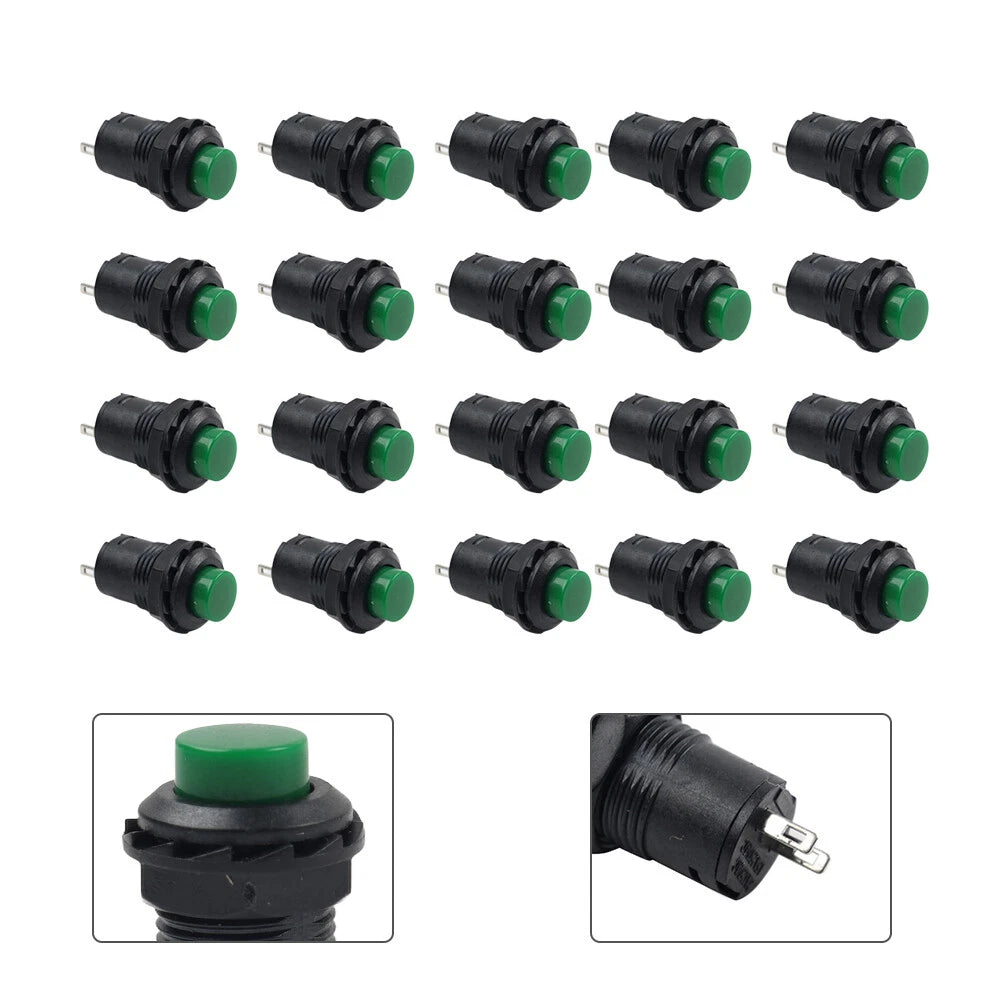 20pcs 12mm Thread Green Cap Push Button Switch ON-OFF for Universal Use