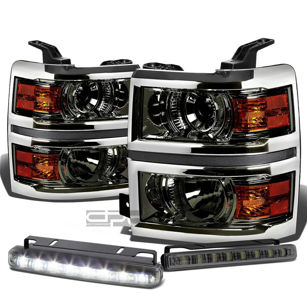 Smoked Projector Headlight + Amber Corner + LED Fog Light Set for Silverado (2014–2015)