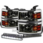 Smoked Projector Headlight + Amber Corner + LED Fog Light Set for Silverado (2014–2015)