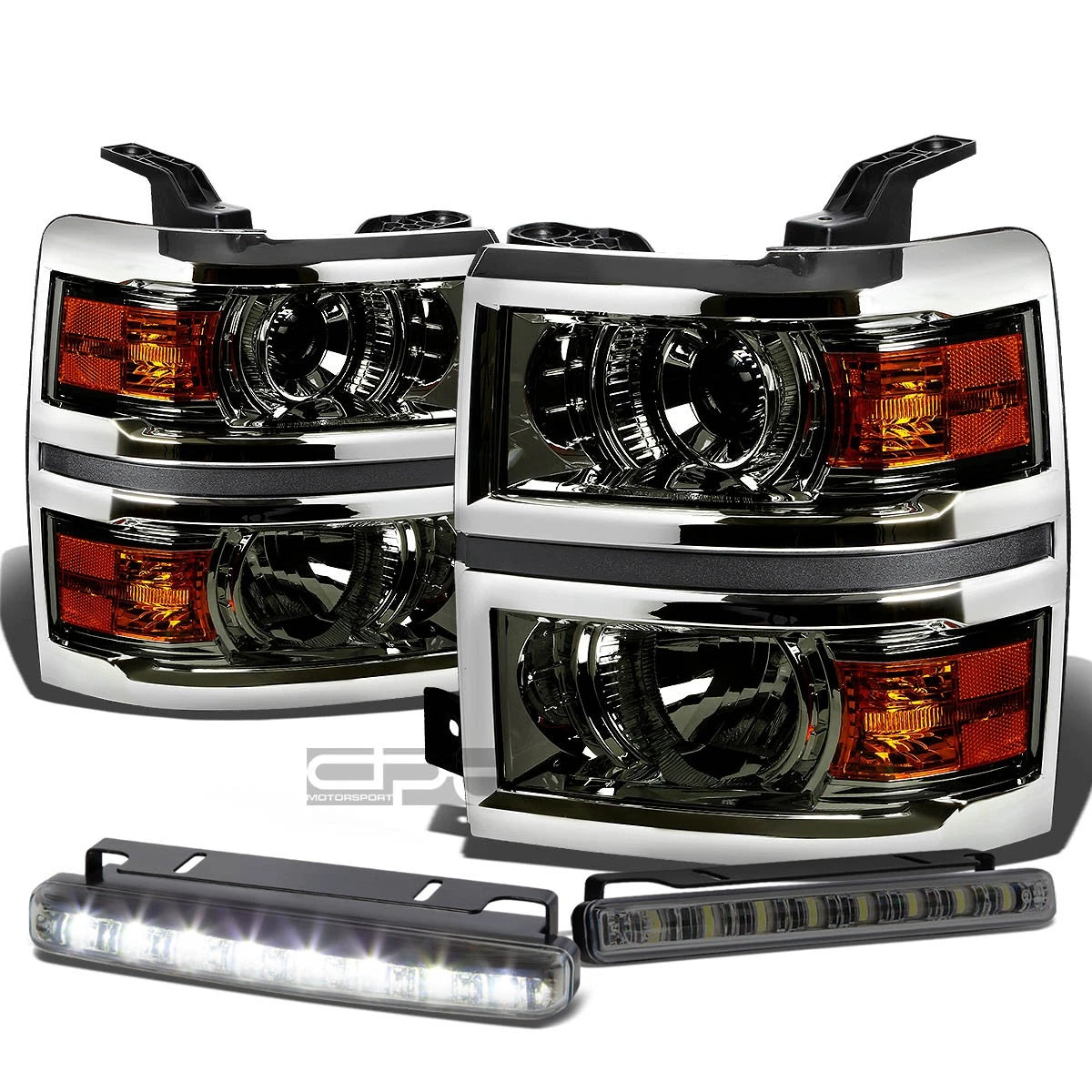 Smoked Projector Headlight + Amber Corner + LED Fog Light Set for Silverado (2014–2015)