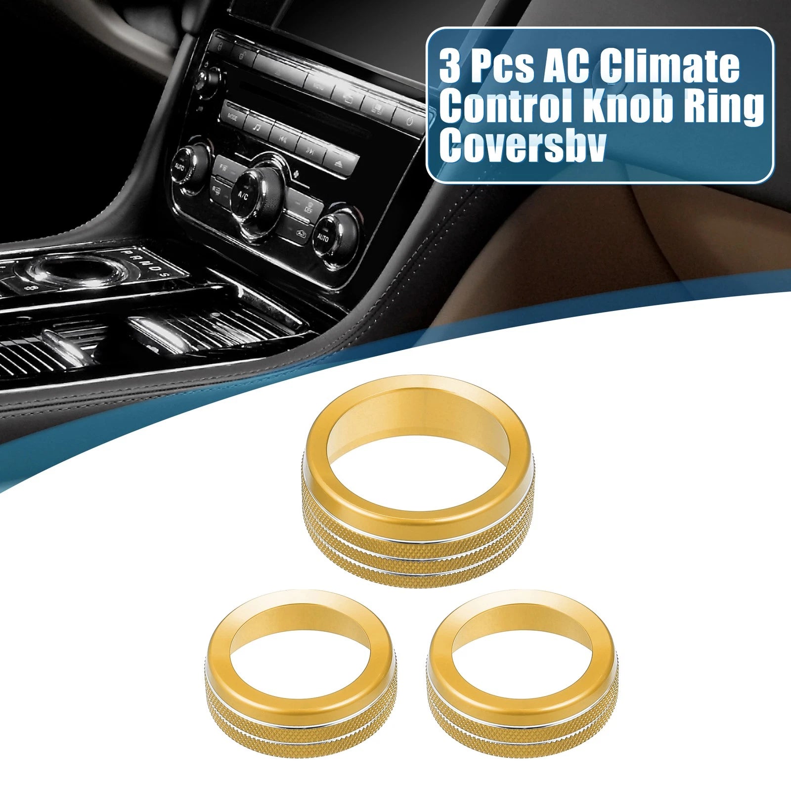 Set of 3 AC Radio Switch Knob Cover Decals for Dodge Durango (2014–2020) Gold Tone