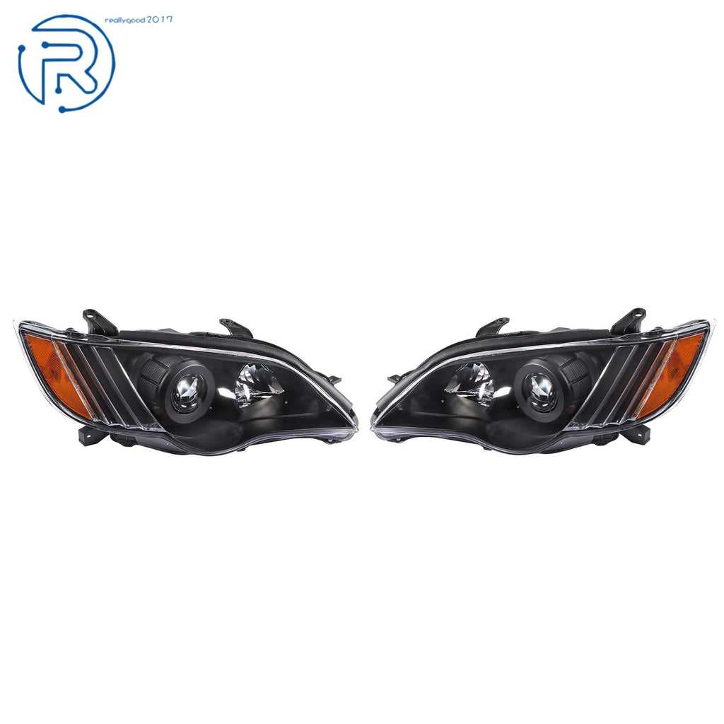 LH + RH Headlight for Subaru Legacy (2008–2009) Black Housing Halogen
