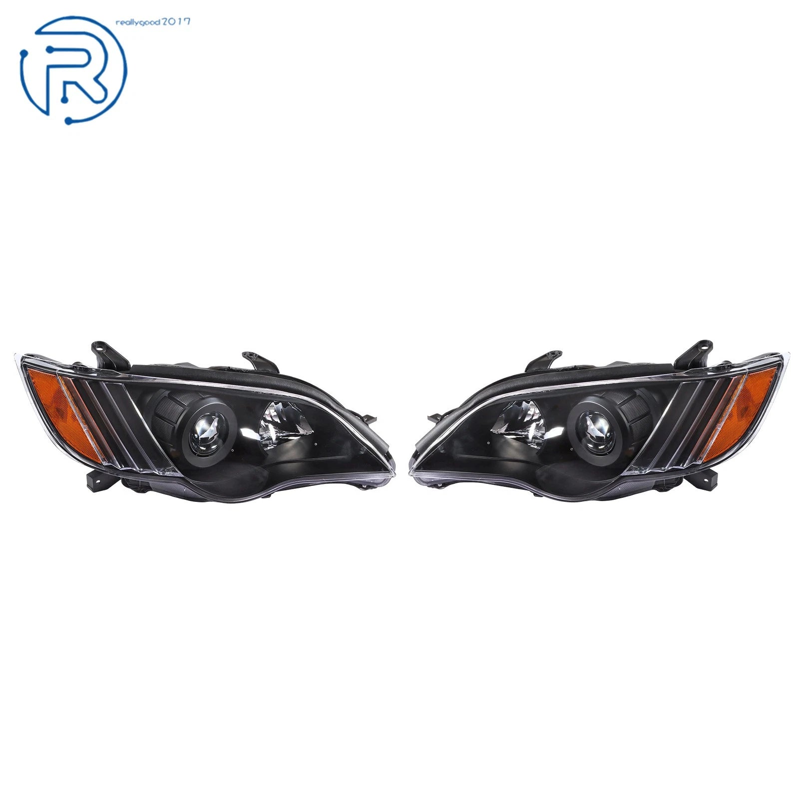 LH + RH Headlight for Subaru Legacy (2008–2009) Black Housing Halogen