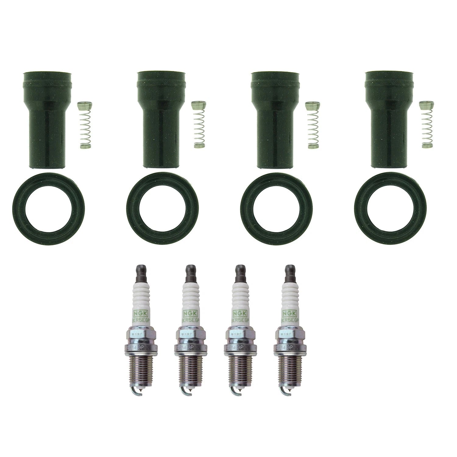 Set of 4 NGK G-Power Platinum Spark Plugs & Coil Boots for Accent Rio5 (2006–2017)