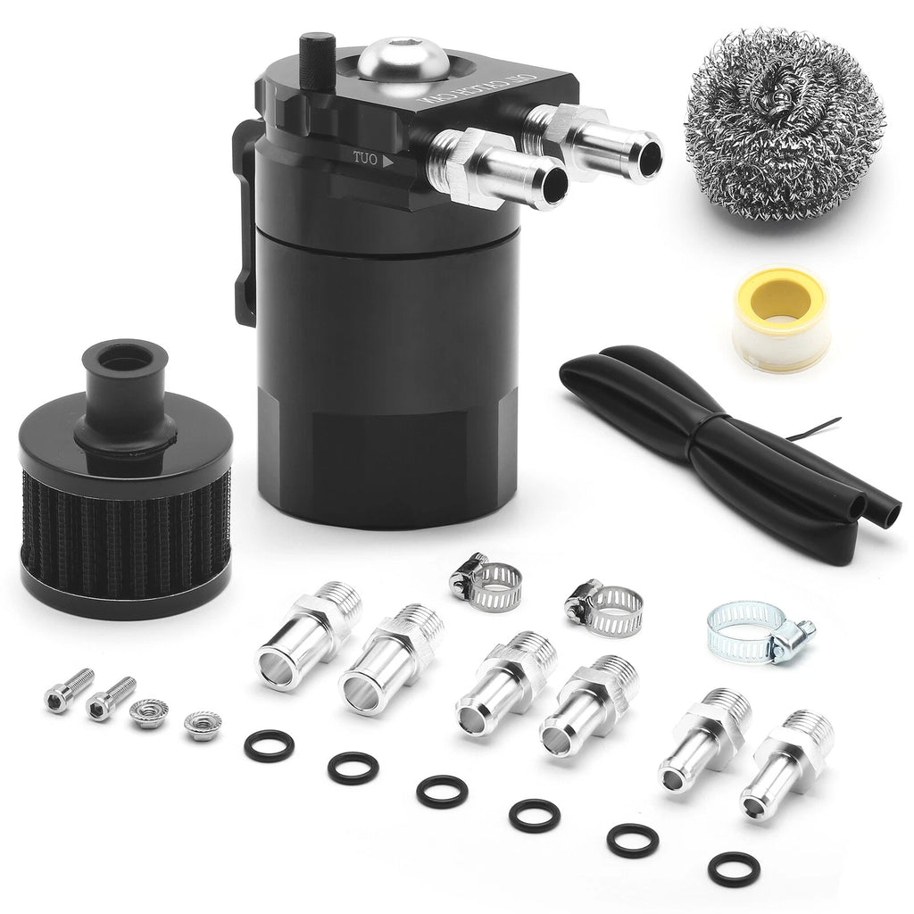 Oil Catch Can Kit for Universal Vehicles (300ML, Black, Baffled, Aluminum)