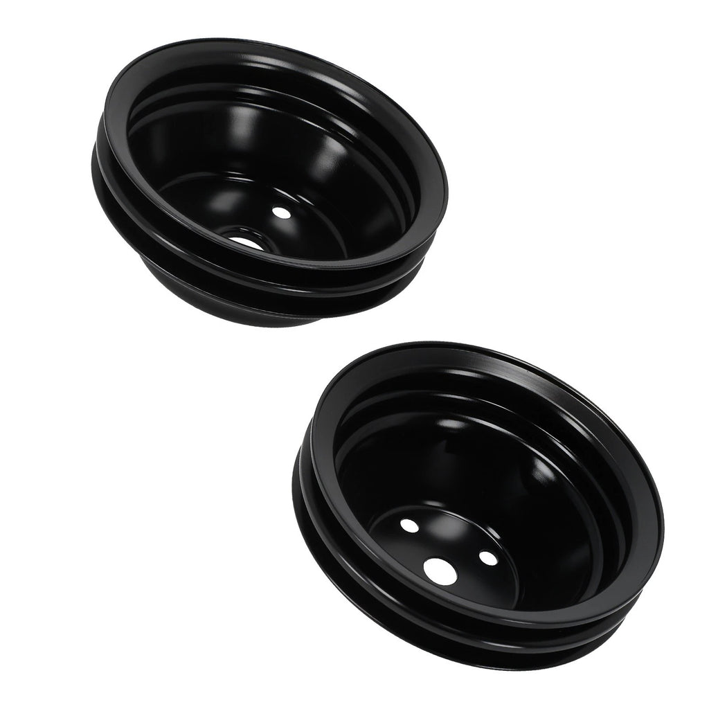 Black Steel Long Water Pump & Crankshaft Pulley for Chevrolet Small Block V8 (1969–1986)