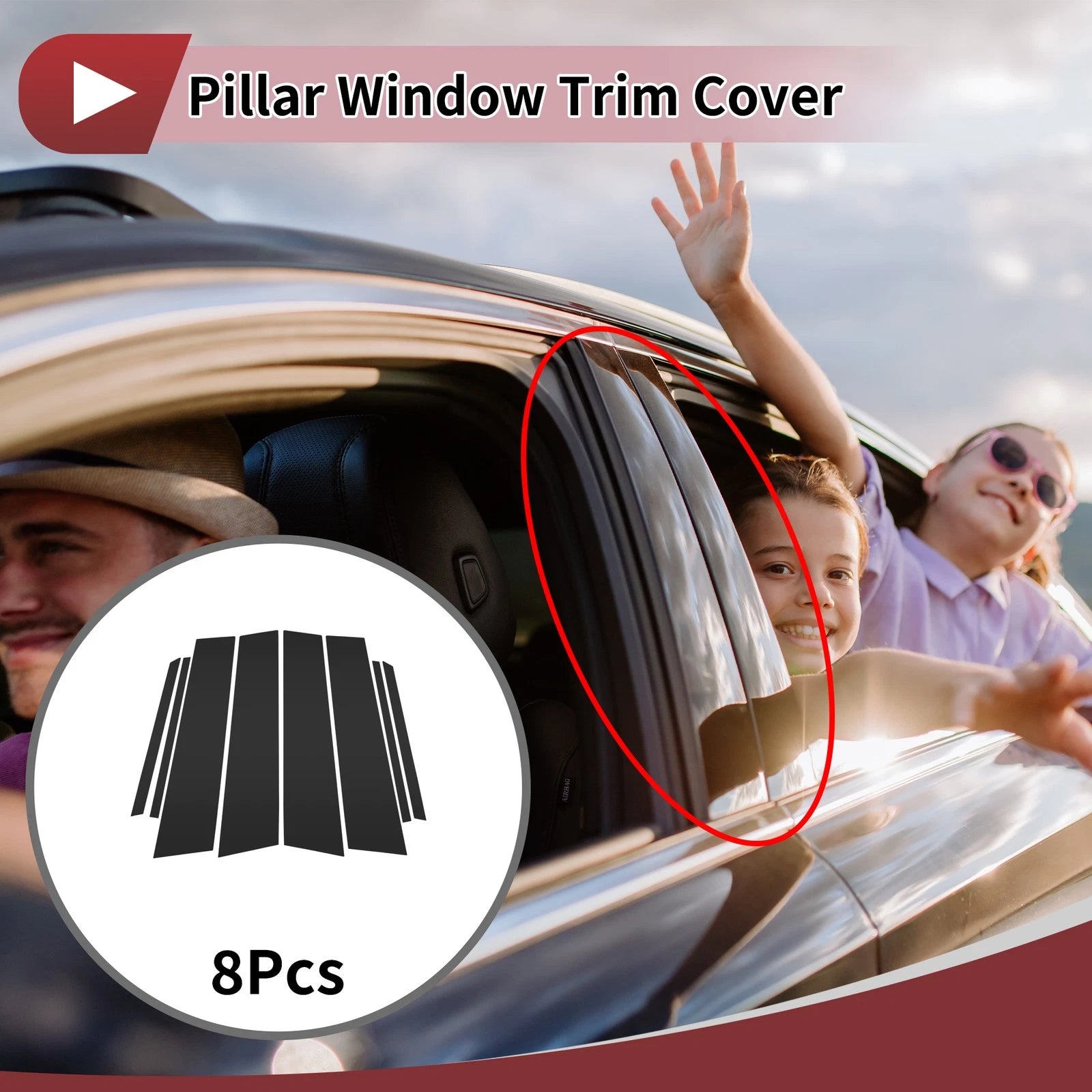 8 Pcs Car Door Pillar Window Trim for Toyota Venza (2016–2024) Black