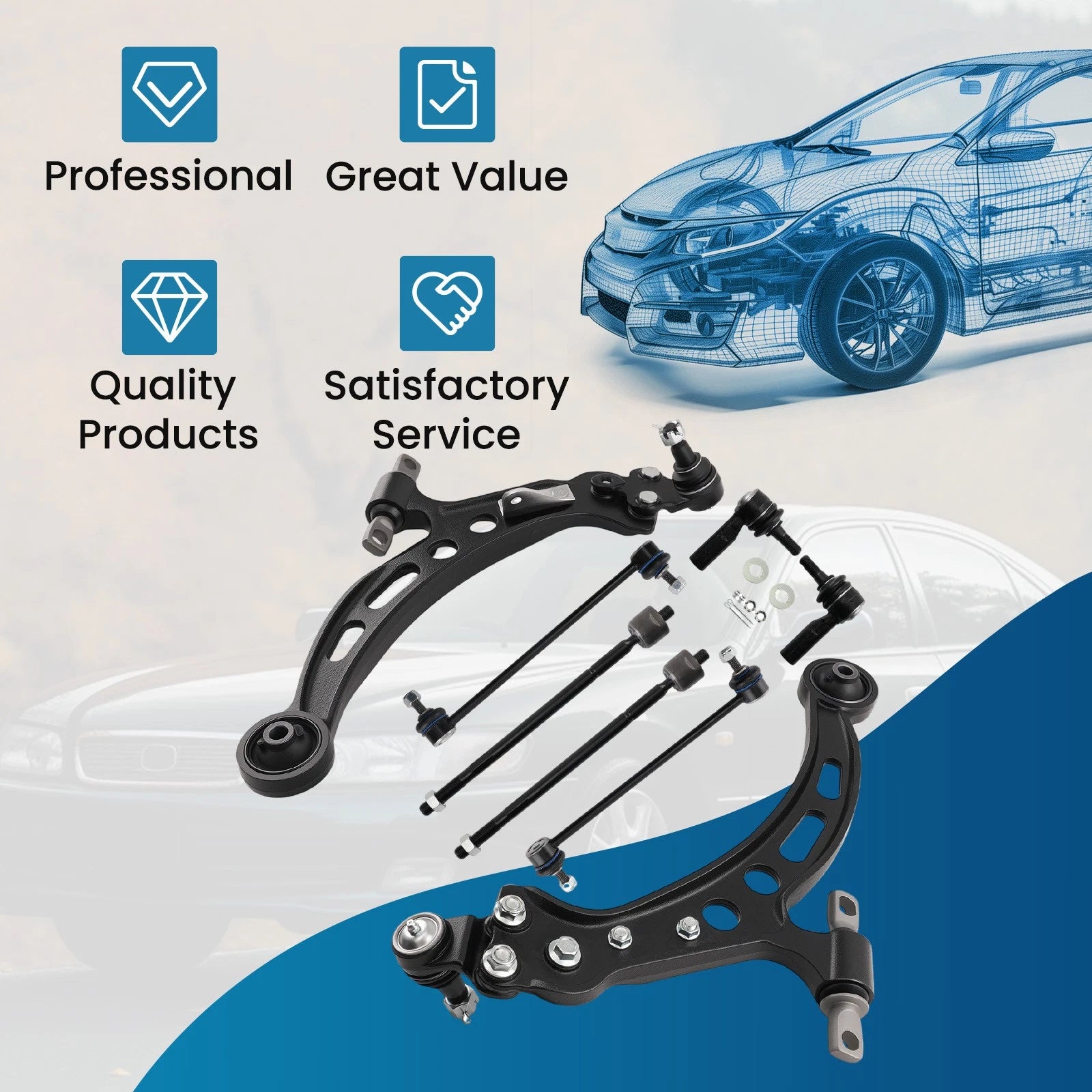 Front Struts Control Arm Sway Bars Tie Rods for Lexus ES300 (1997–2001)