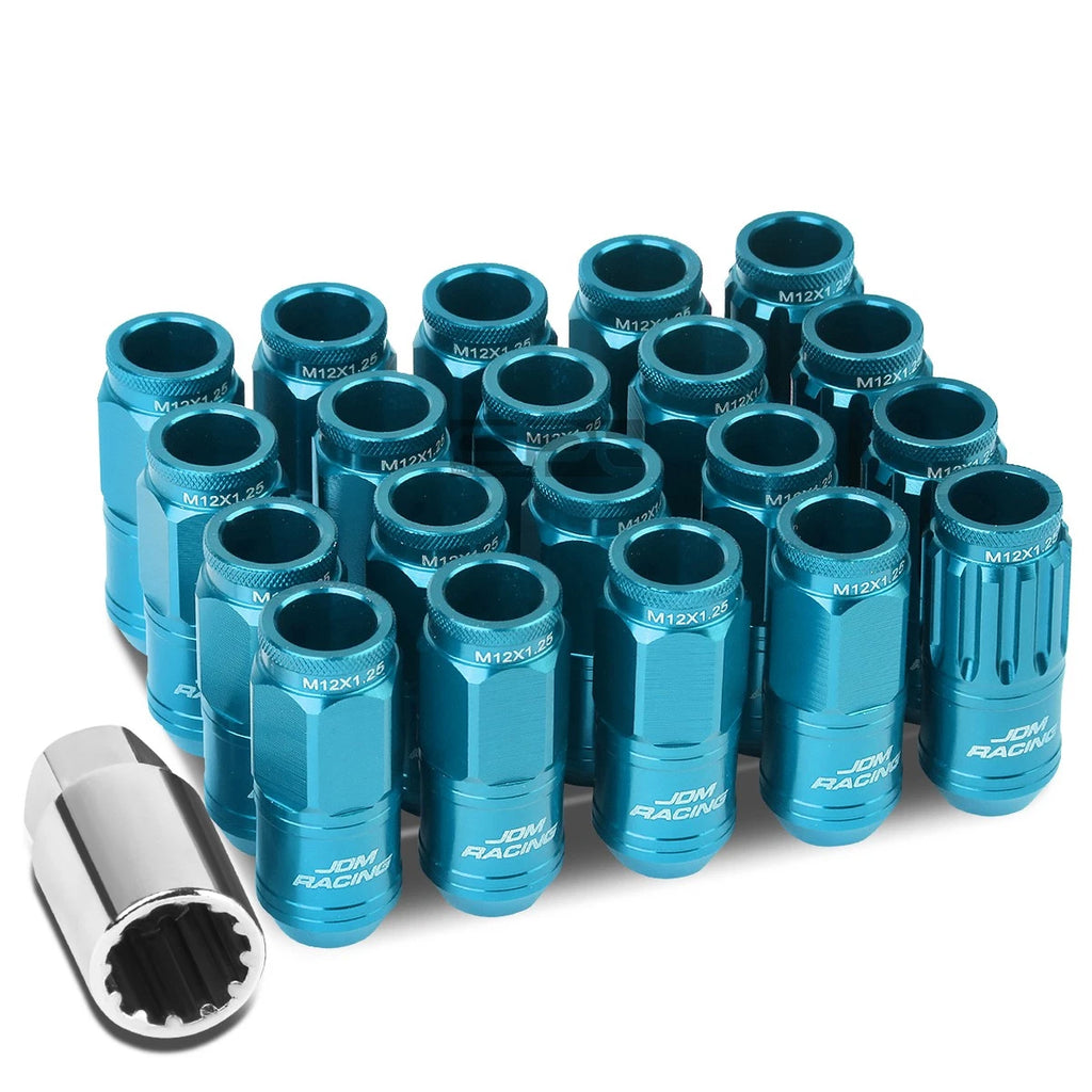 Open-End Aluminum Sky Blue Lug Nuts + Adapter M12x1.25 for