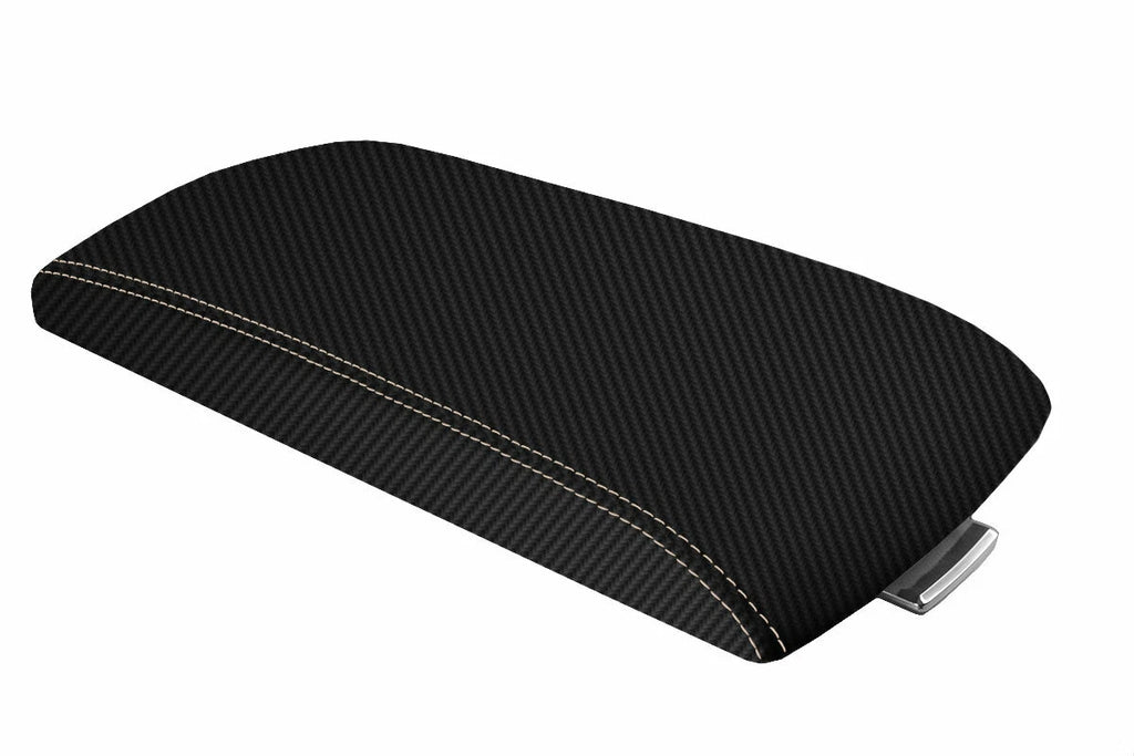 Console Lid Armrest Cover for Ford Flex (2009–2019) Carbon Fiber Beige Stitch