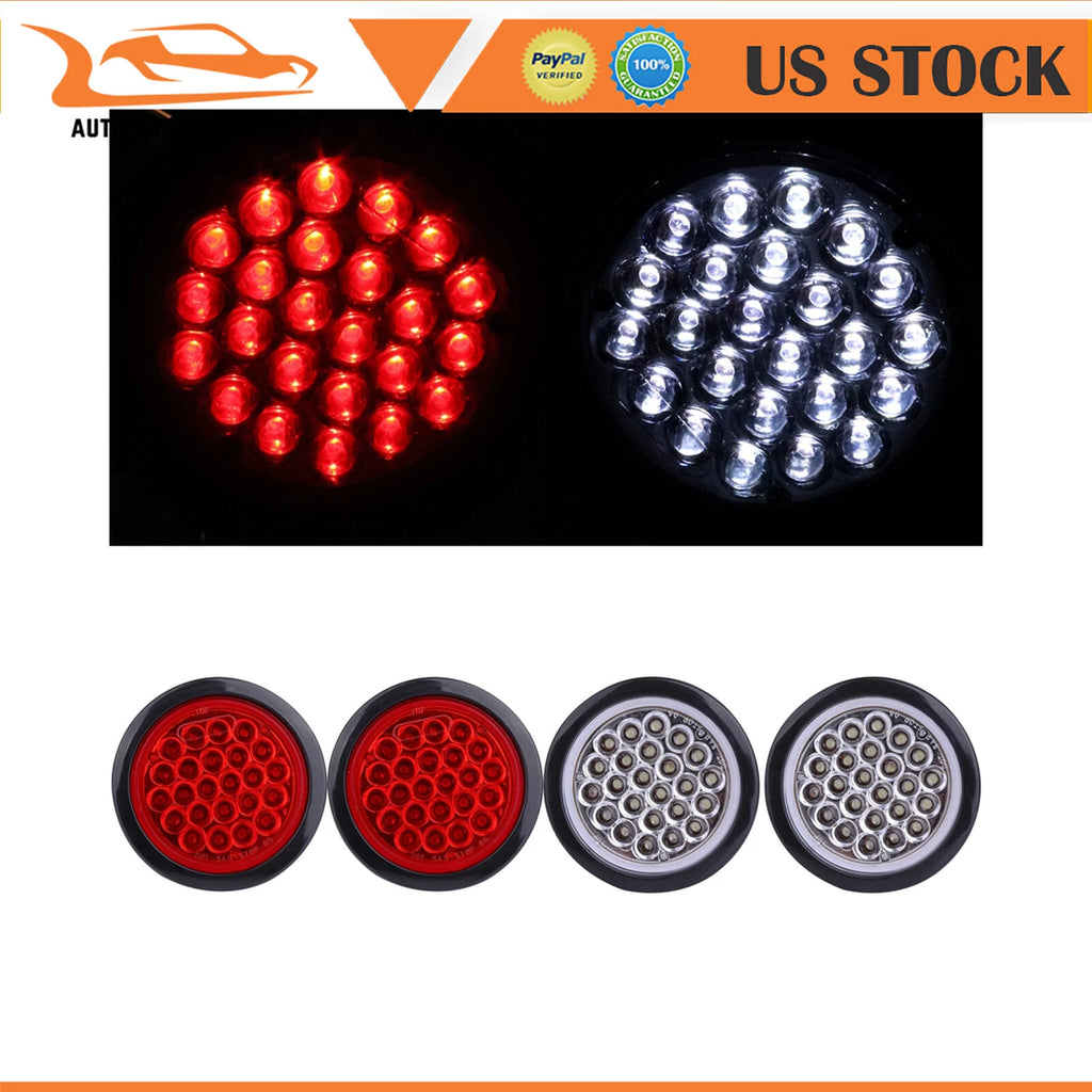4x 4" Round LED Stop Turn Tail Brake Lights for Kenworth Peterbilt (24V)