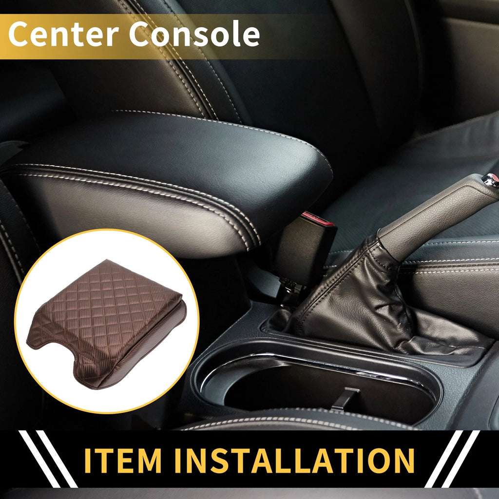 Armrest Cover for Ford F-150 (Microfiber Leather, Carbon Fiber, Brown)