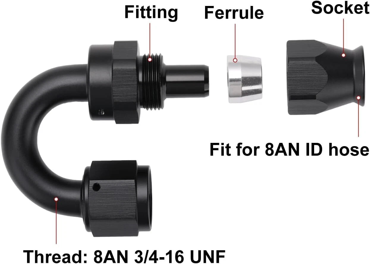 2X AN8 180 Degree PTFE Teflon Swivel Hose End Fitting Adapter for Universal