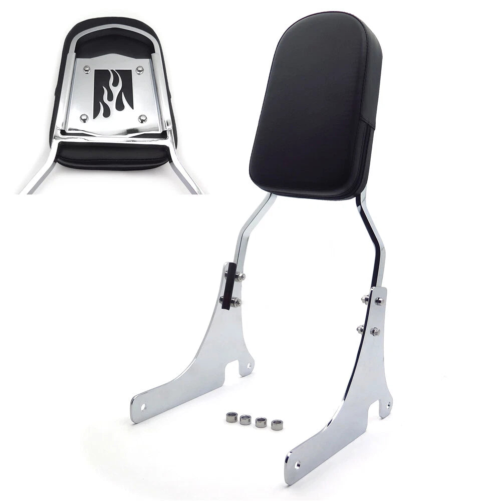 Chrome Flame Backrest Sissy Bar w/ Leather Pad for Kawasaki Vulcan 800 (1996–2006)