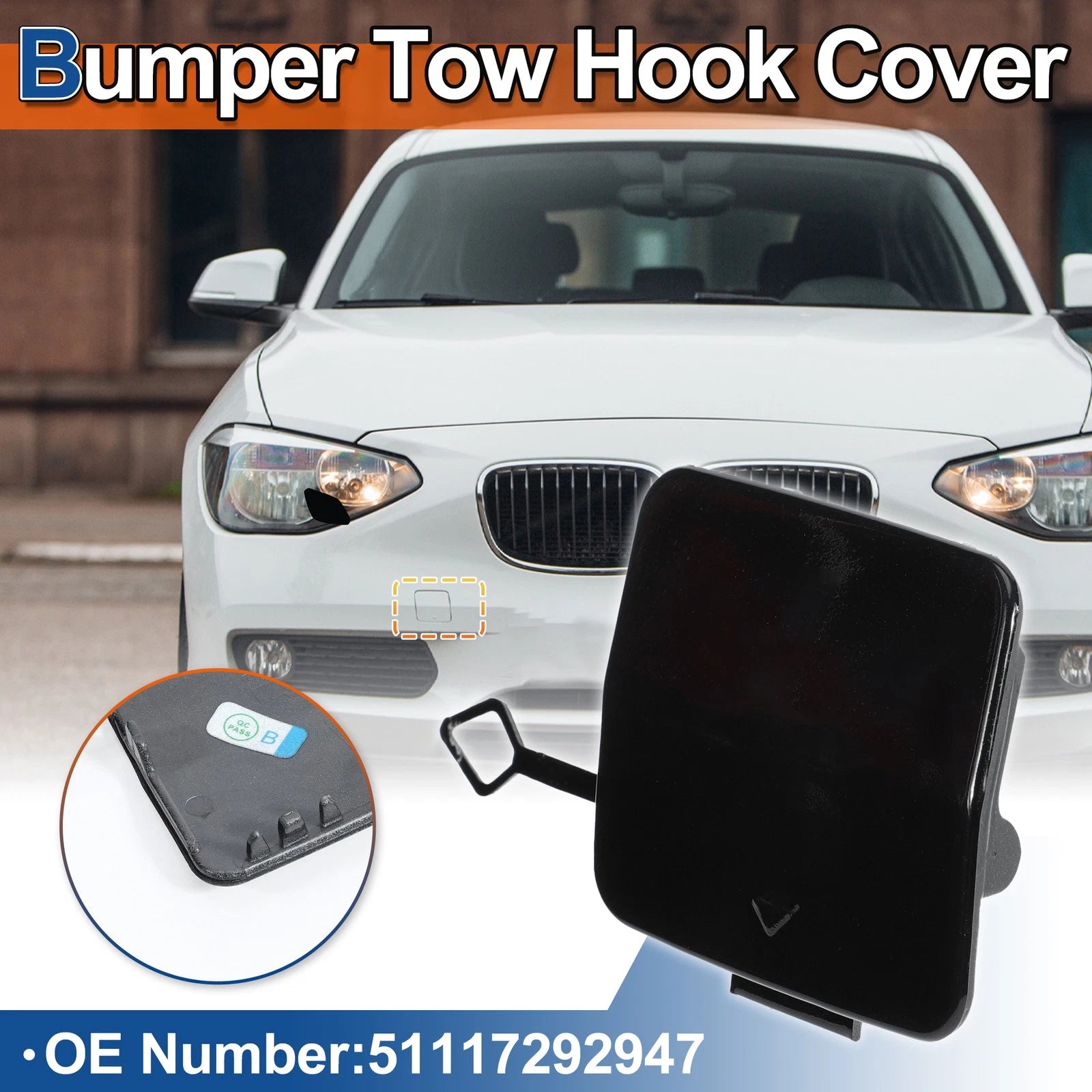 Tow Hook Cover for BMW 1 Series F20 F21 (2012–2019) No. 51117292947 Black