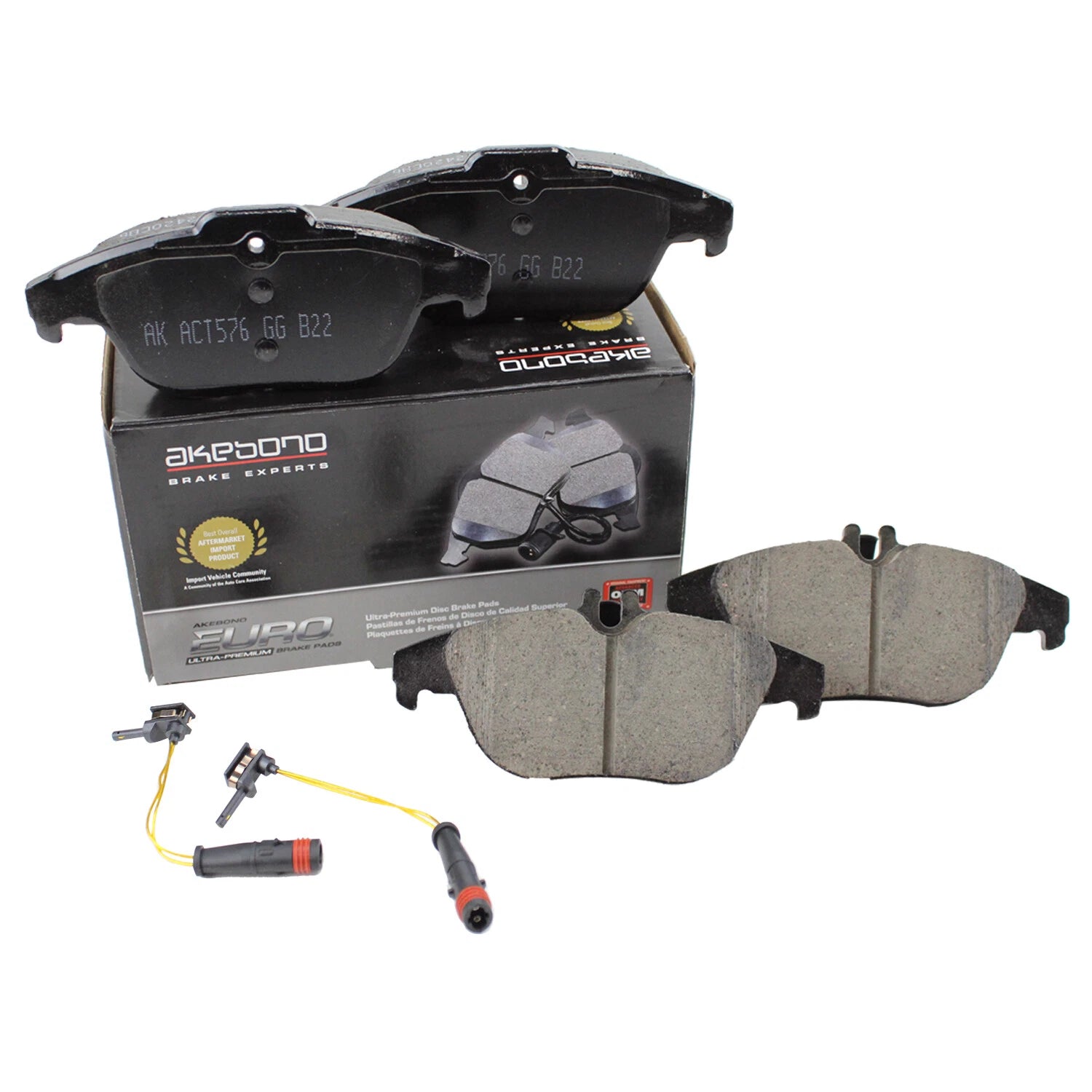 Set of 4 Akebono EURO Rear Ceramic Brake Pads with Sensors for Mercedes GLK250, GLK350 (2009–2015)