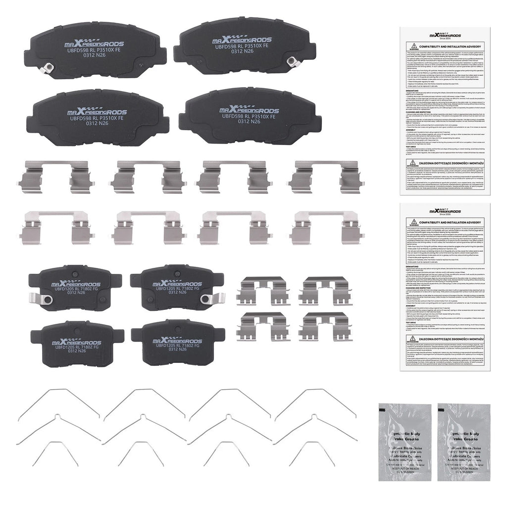 8pcs Ceramic Brake Pads Set for Honda Accord (2008–2017) w/Lubricant