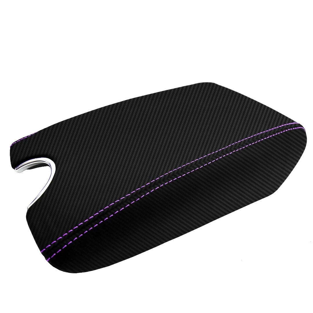 Console Armrest Cover for Infiniti G37 (2010–2014) Carbon Fiber Purple Stitch