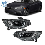 2X Headlight Assembly for Honda Civic (2016–2021) with LED DRL Black Housing