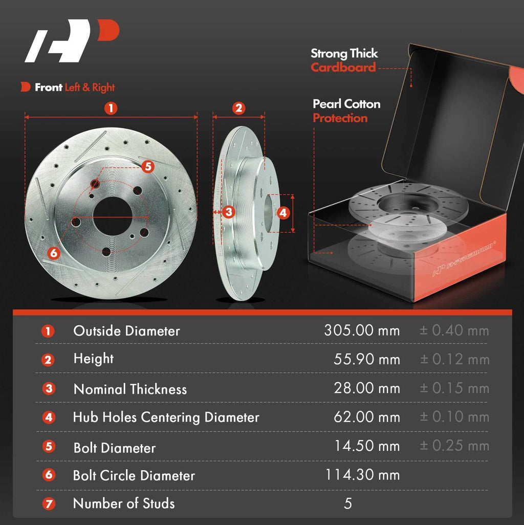 Front Drilled Brake Rotors & Ceramic Pads for Toyota Camry/Lexus (2018-2023)