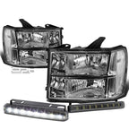 Chrome Clear Corner Headlight, Bumper & Smoked LED Fog Light Kit for GMC Sierra (2007–2014)