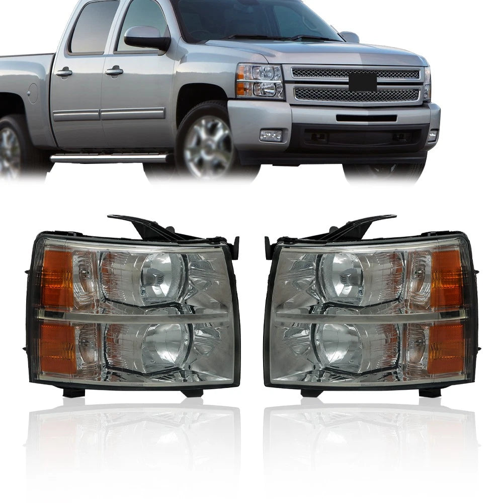Pair of Smoked Halogen Headlights for Chevy Silverado (2007–2013)