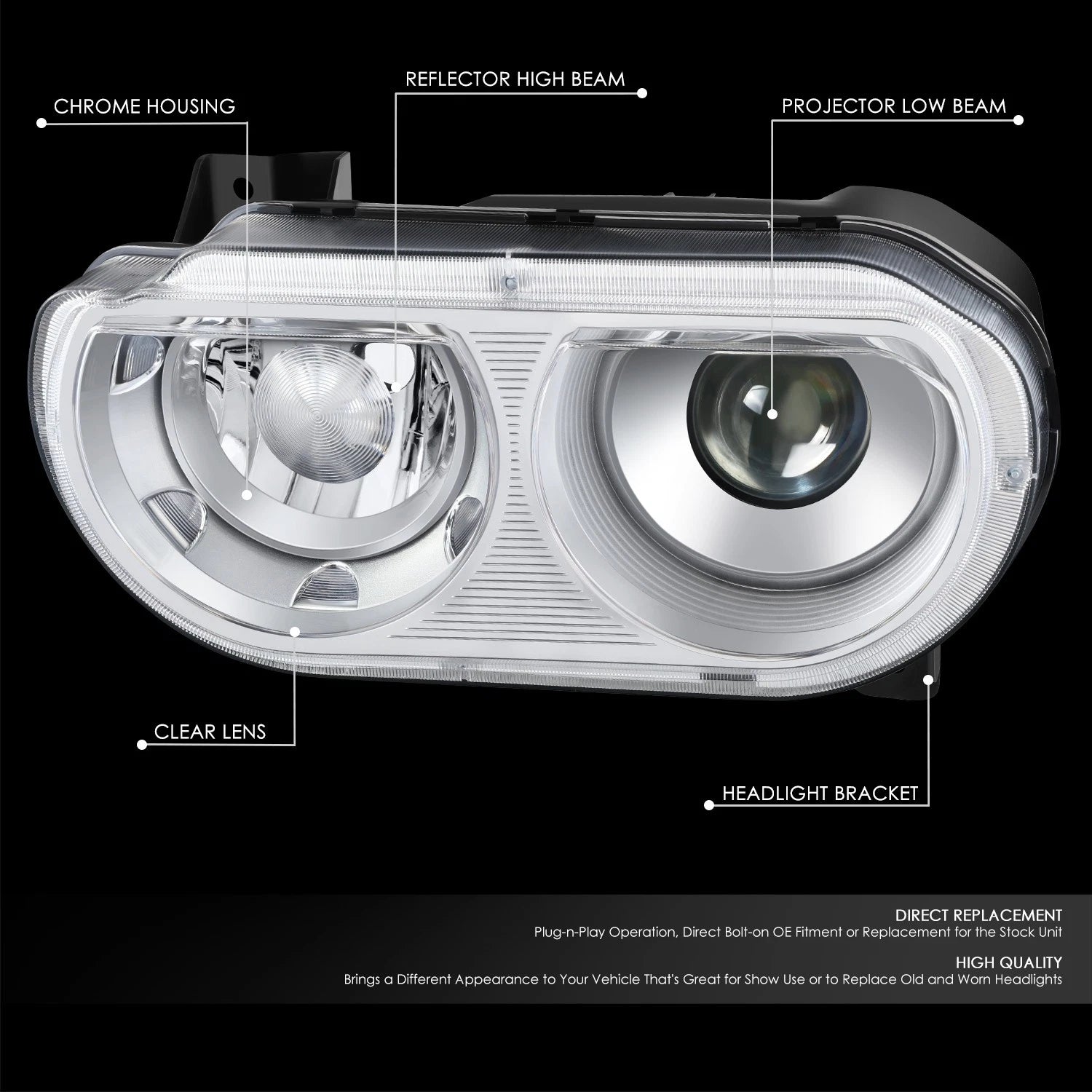 Left Side Projector HID Xenon Headlight for Dodge Challenger (2008–2014)