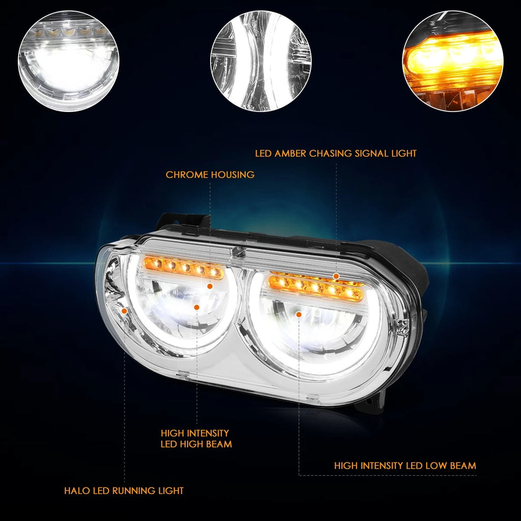 LED DRL Sequential Turn Signal Headlights for Dodge Challenger (2008–2014)