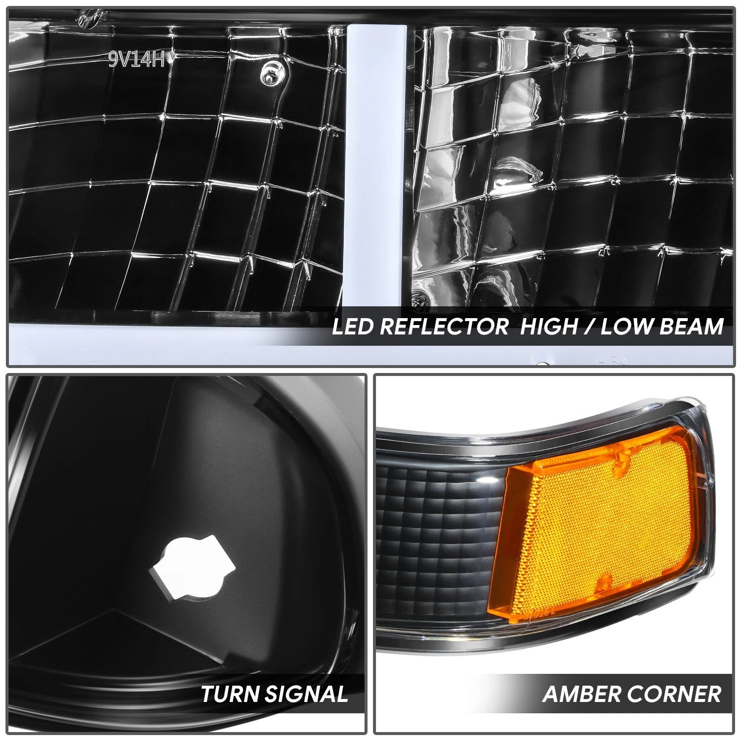 F-Shape LED DRL Switchback Headlights for Chevy Blazer/S10 (1998–2004)