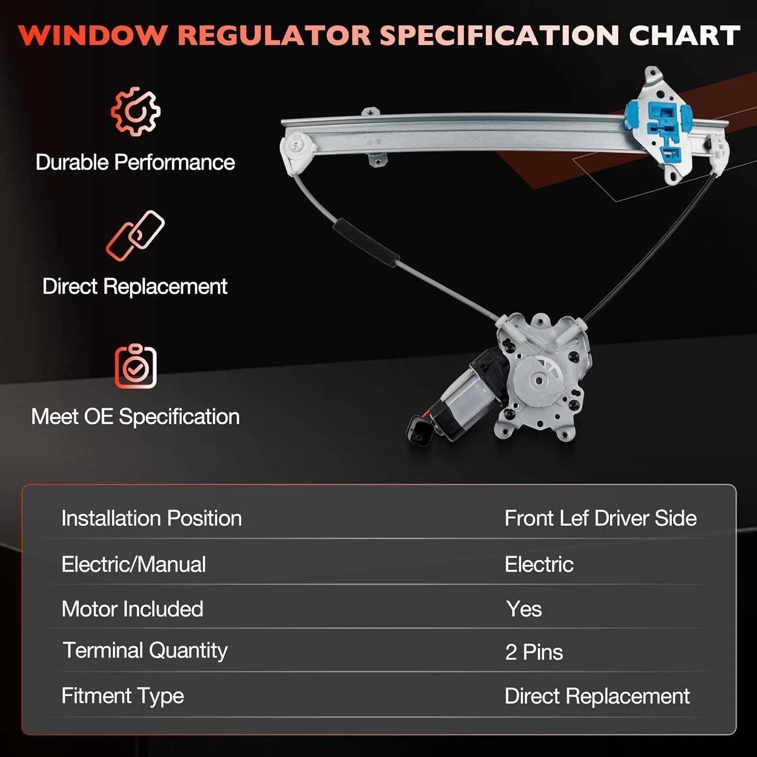 Front Left Window Regulator Motor for Mitsubishi Outlander (2003-2006)