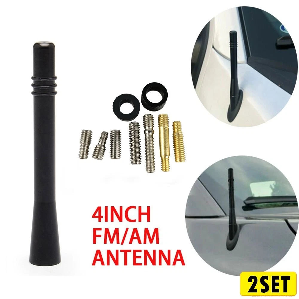 Set of 2 Short Black Aluminum Antenna Masts AM/FM for Toyota Tacoma (1995–2016)