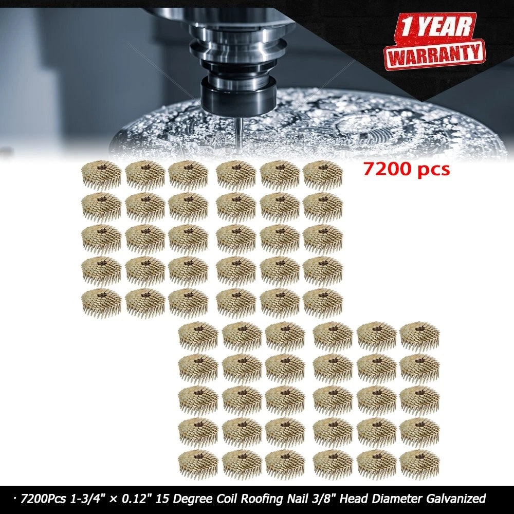 Coil Roofing Nails for Roofing Projects (1-3/4" × 0.12", Galvanized)