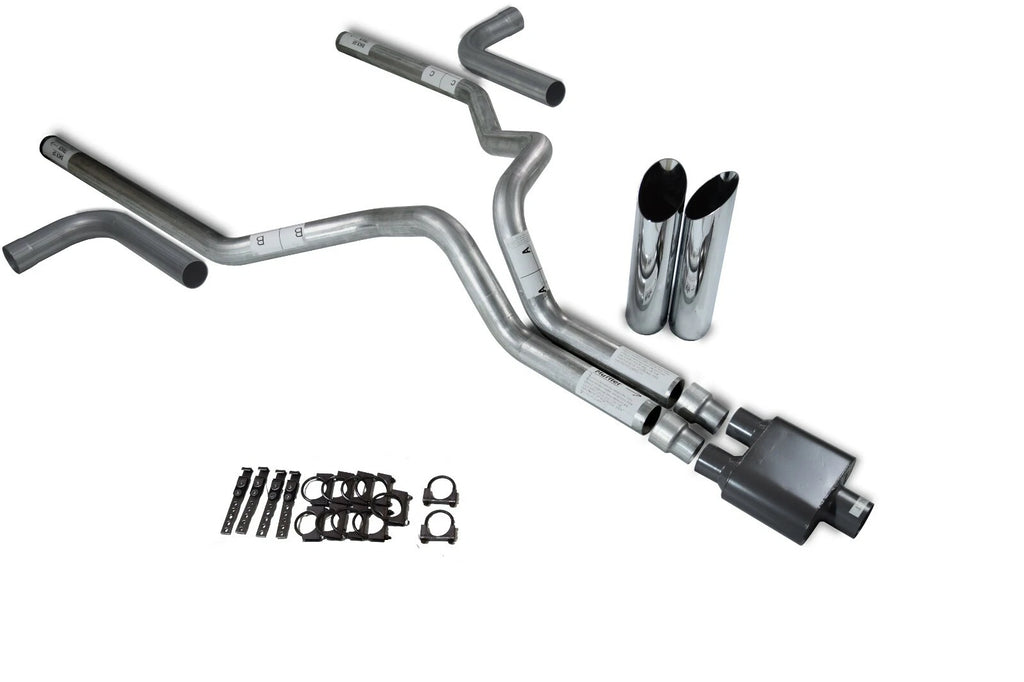 Dual Exhaust Kit for Dodge Ram 1500 (1994–2003) 3" 1 Chamber Muffler Slash Tips