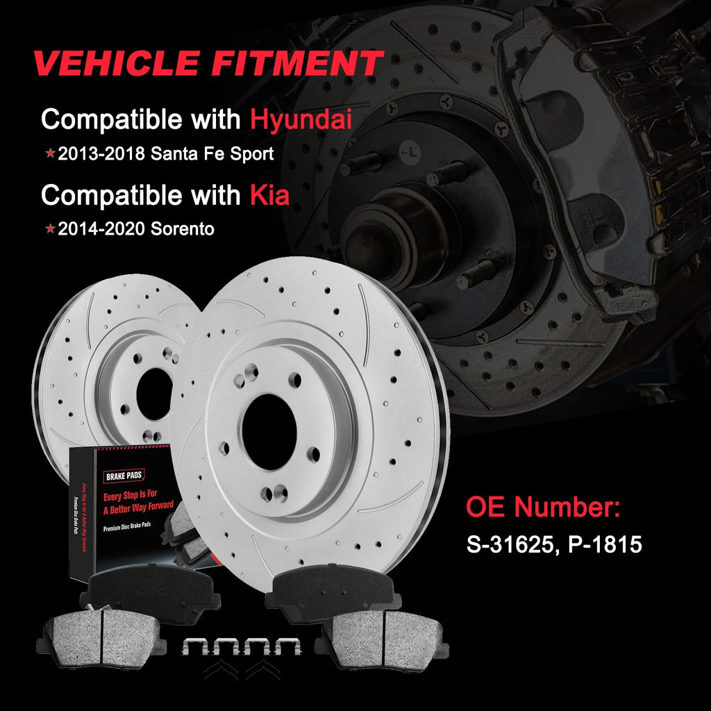 Set of 2 Front Drilled Brake Rotors & Ceramic Pads for KIA Sorento (2014–2020)