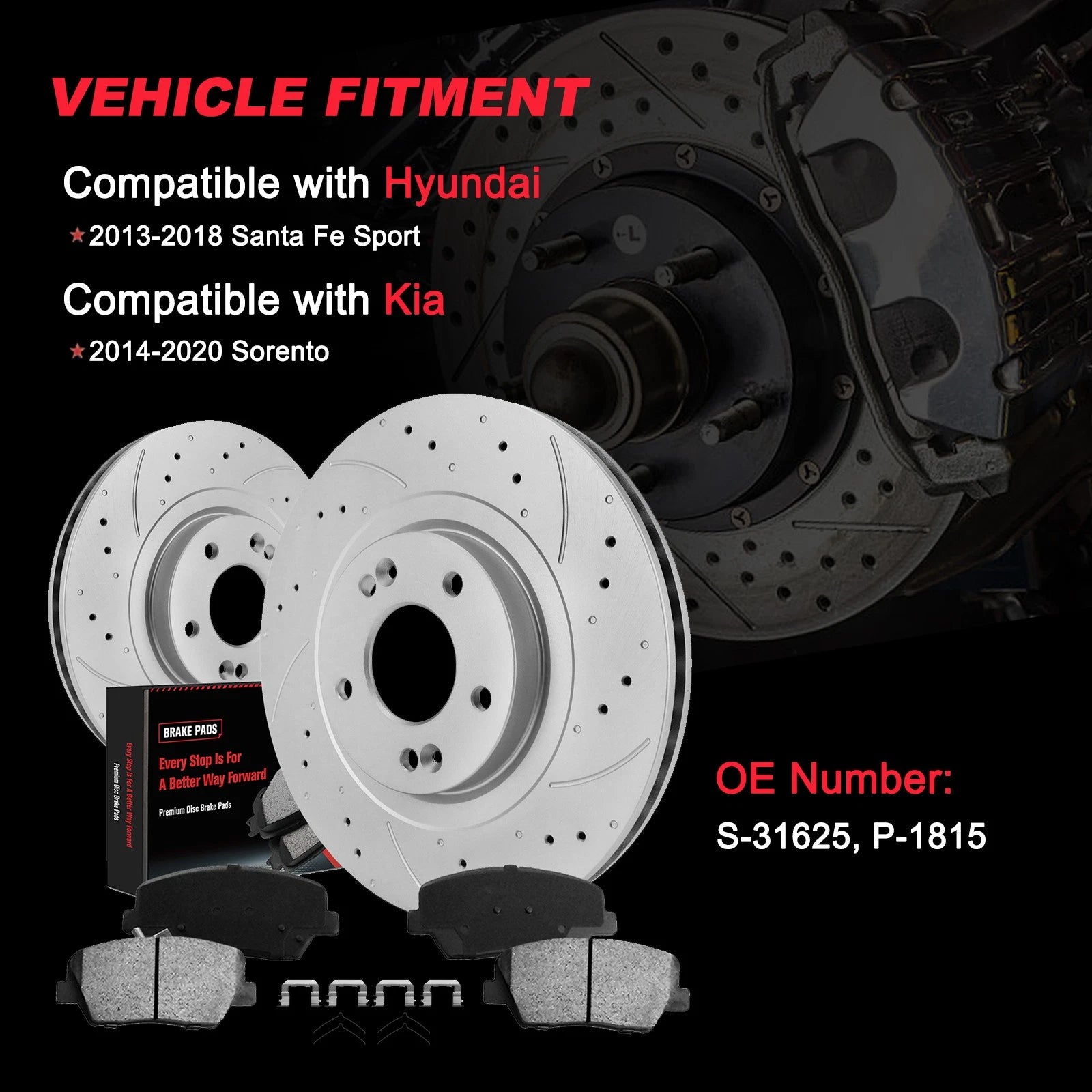Set of 2 Front Drilled Brake Rotors & Ceramic Pads for KIA Sorento (2014–2020)