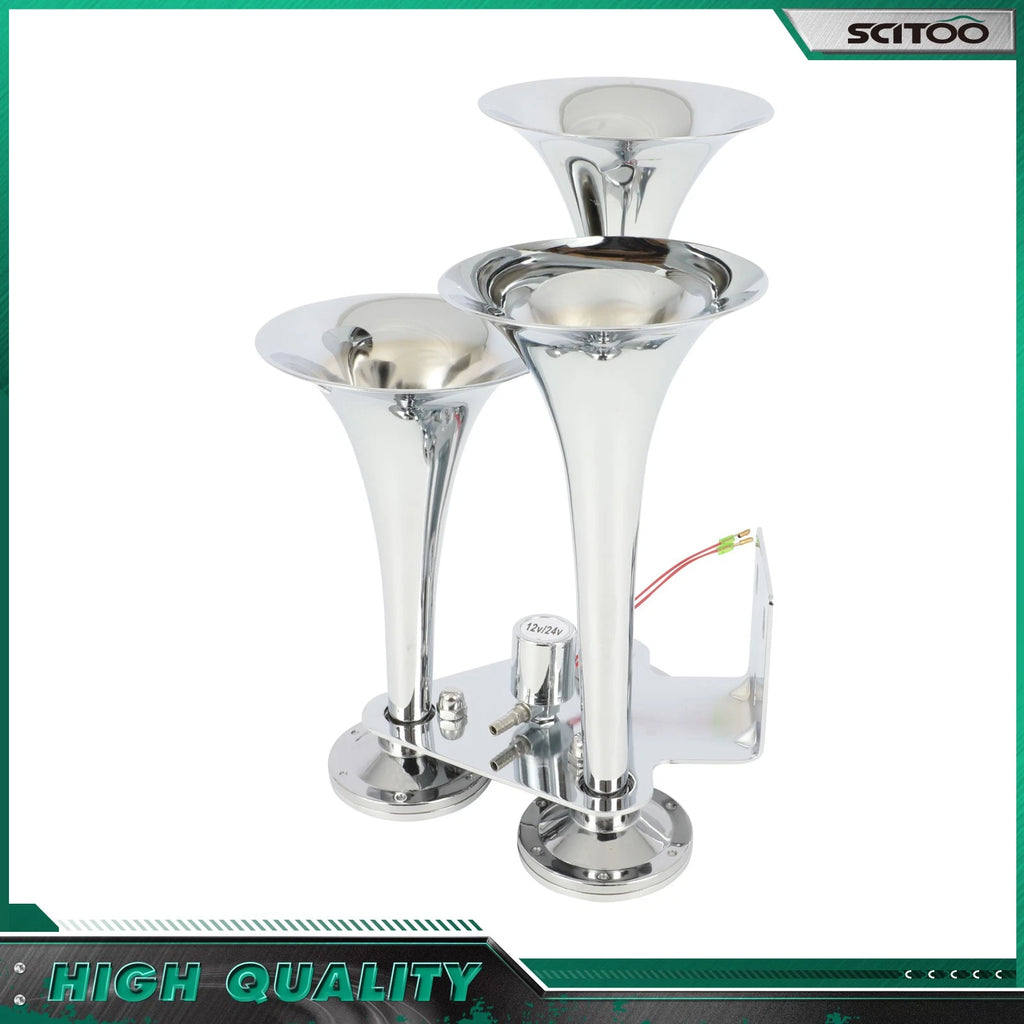 3 Trumpet Train Horn Kit for Truck Van Car Boat (Electric Air Horn 152DB)