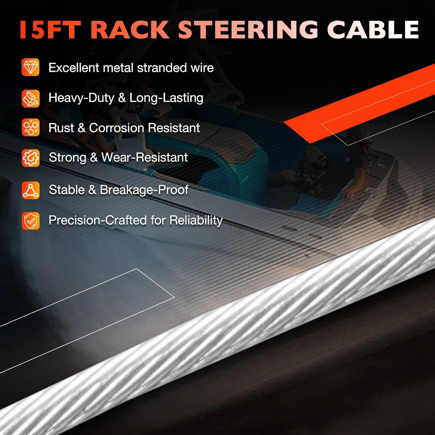 15 FT Back Mount Steering Cable Kit SS14115 for Seastar Teleflex (N/A)