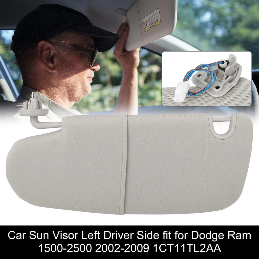 Left Driver Side Sun Visor for Dodge Ram 1500 2500 (2002–2009) 1CT11TL2AA Gray