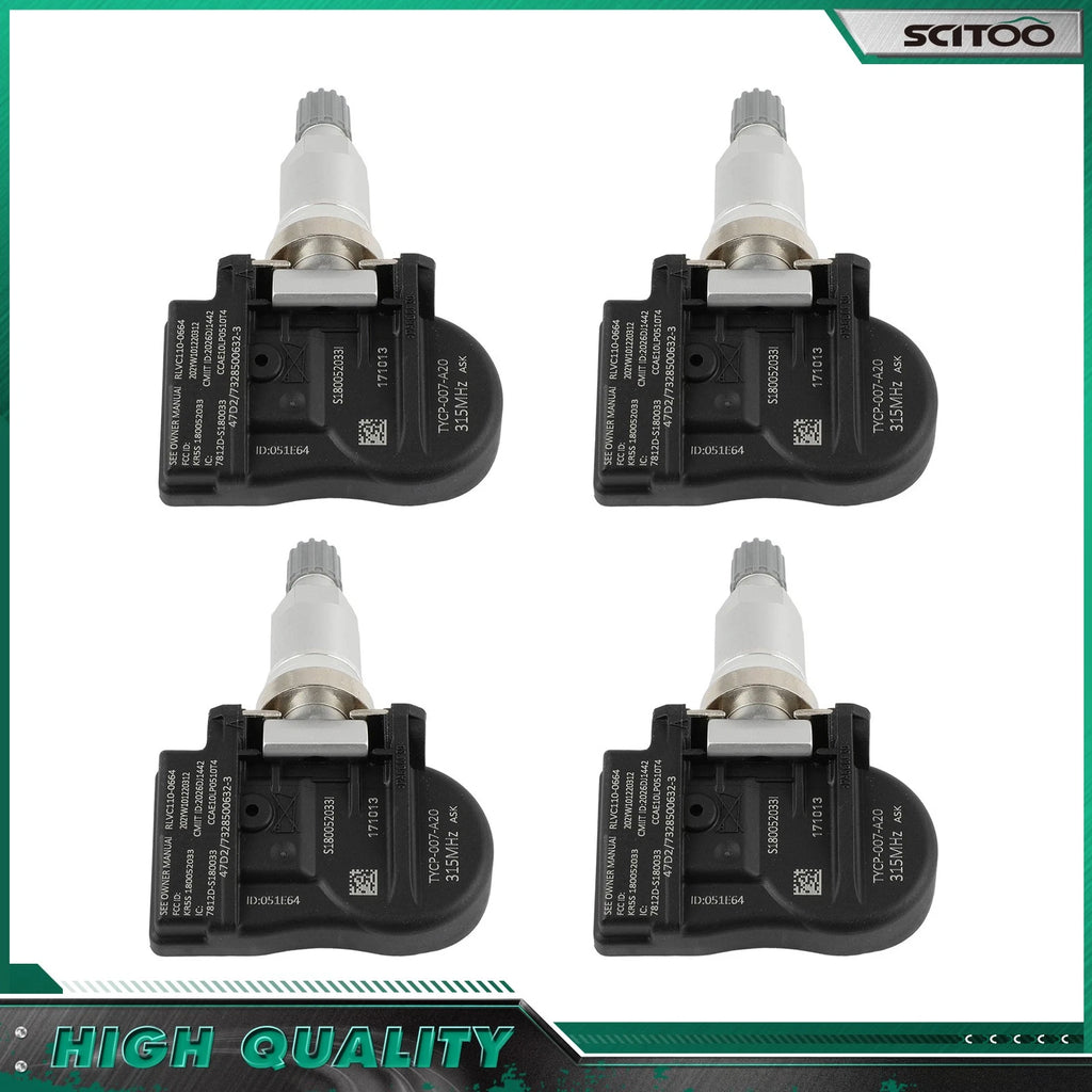 Set of 4 Tire Pressure Sensors for Nissan XTerra, Versa (315MHz)