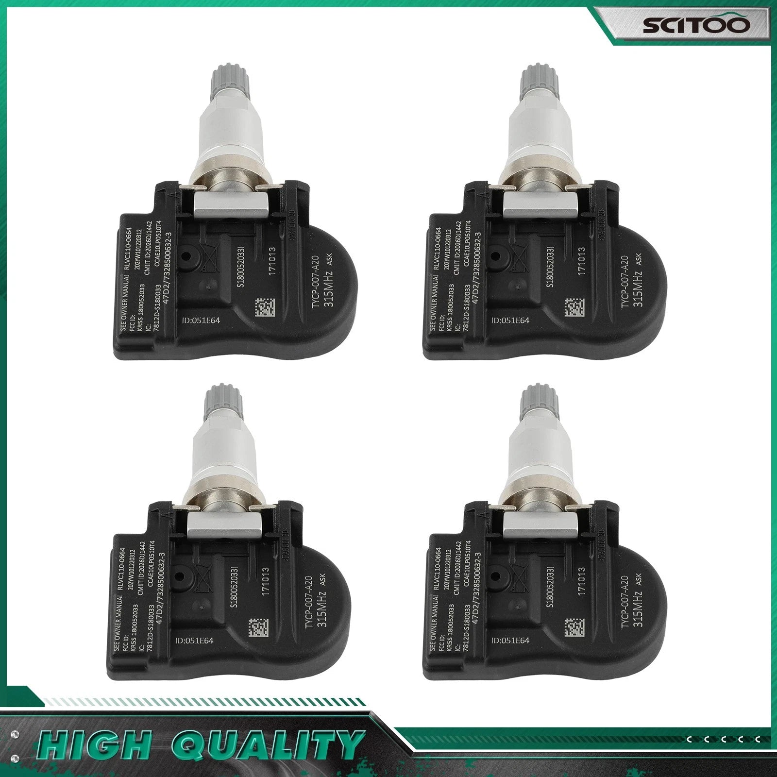 Set of 4 Tire Pressure Sensors for Nissan XTerra, Versa (315MHz)