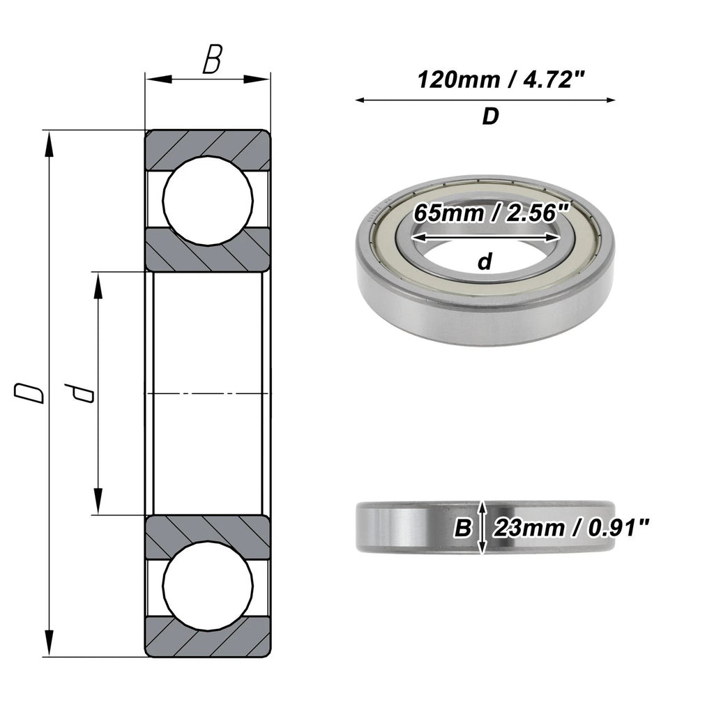 Deep Groove Ball Bearing P6 65x120x23mm for Scooter/Skateboard (1 Pc)