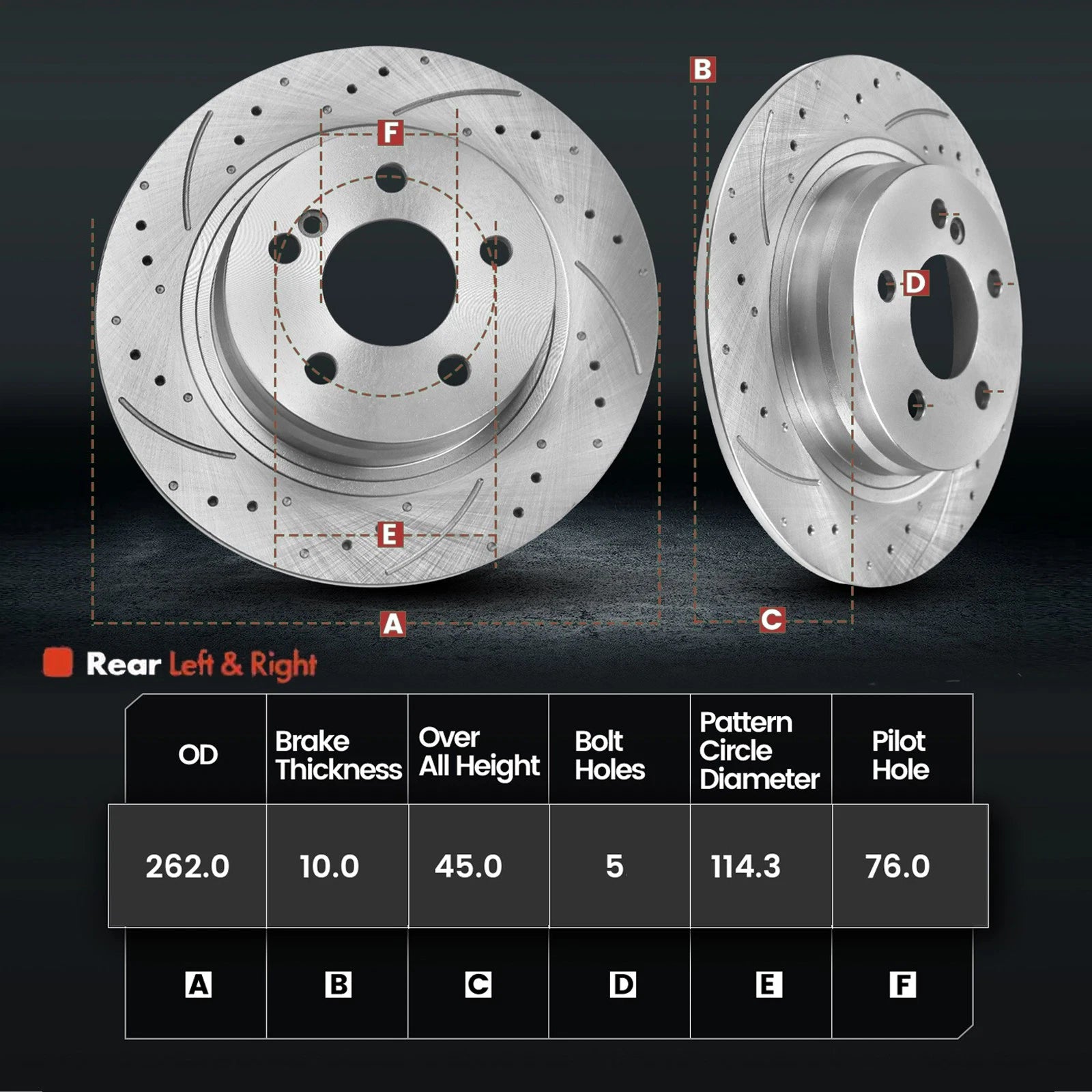 Rear Brake Rotor & Ceramic Pad + Brake Caliper for Hyundai Elantra (2011–2016)